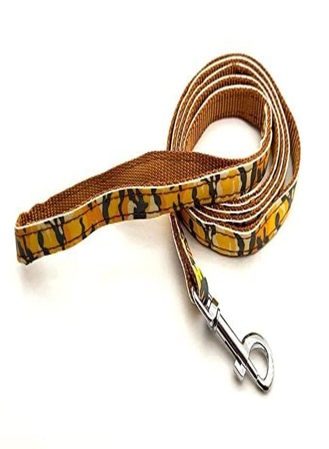 Pups&Pets سترة مبطنة من النايلون 10 مم قابلة للتعديل مع حزام مطبوع بنمط شريطي ومقود طويل، مثالية للمشي في الهواء الطلق/تدريب الكلاب والجراء (ذهبي) - Image 2